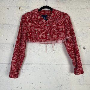 Bandana Print Red Super Crop Jean Jacket